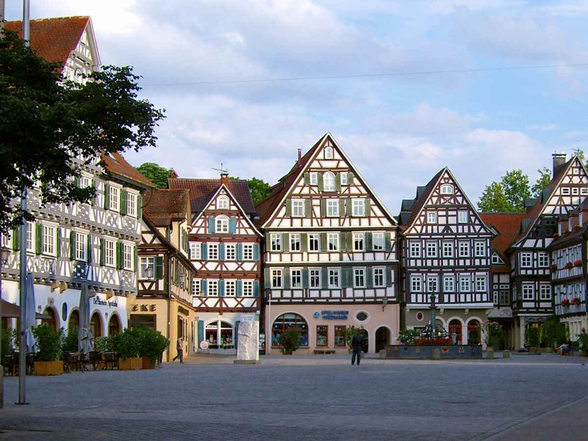 Schorndorf market square with half-timbered buildings